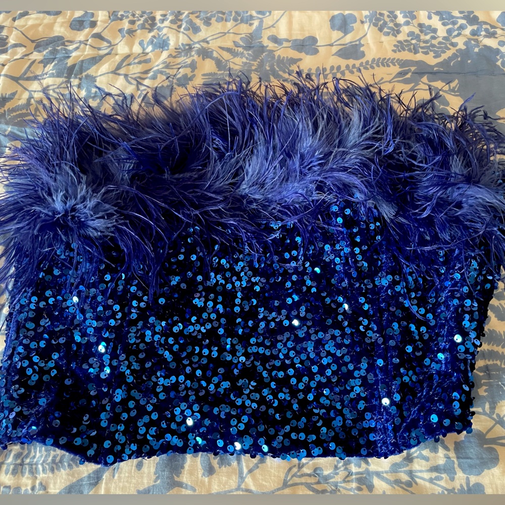 indigo octopus strapless sequin top